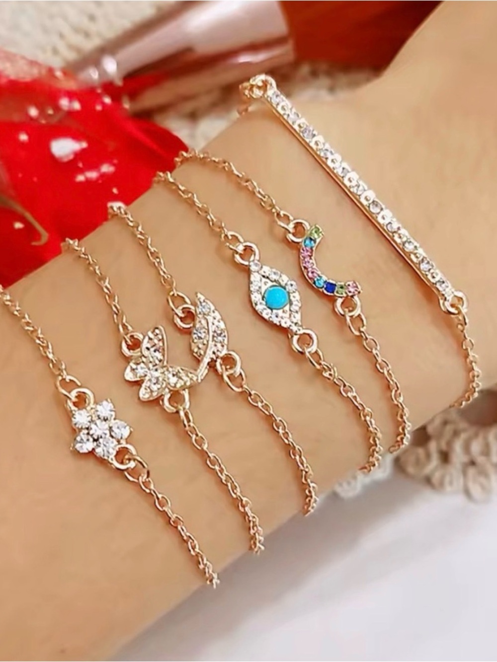 💛6-Piece Gold-Tone Multicharm Bracelet Set/NIP💛
